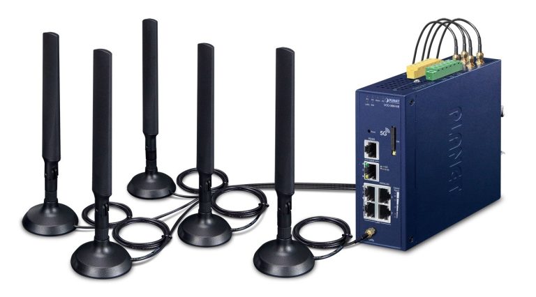 Planet LCG-300-NR-EU IP30 Industrial IoT LoRaWAN + 5G NR Cellular Gateway with 5-Port 10/100/1000T - EU868 MHz