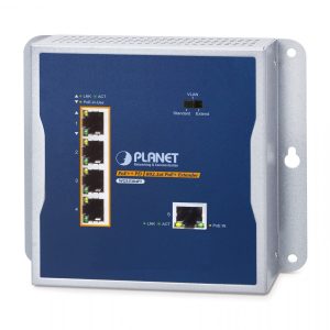 PLANET WGS-E304PT Industrial PoE+ Wall-mounted Extender 1-Port PoE++ to 4-Port Émetteur et récepteur réseau Bleu