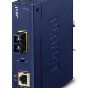 PLANET IP30 Industrial 10/100/1000BAS convertisseur de support réseau 1000 Mbit/s Bleu